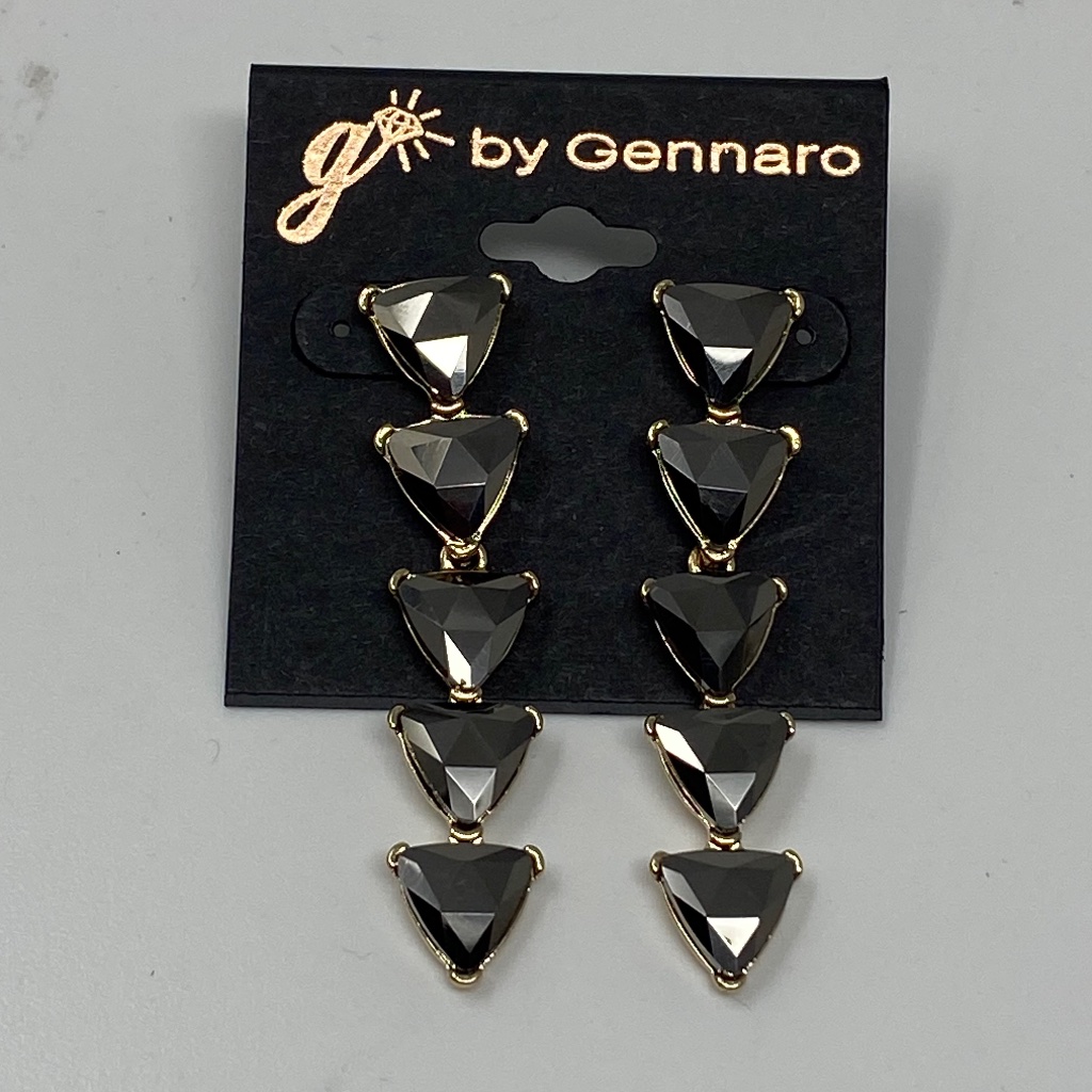 G By Gennaro Triangular Dangle Earrings Gold Tone Faux Hematite Glass Stones 15$